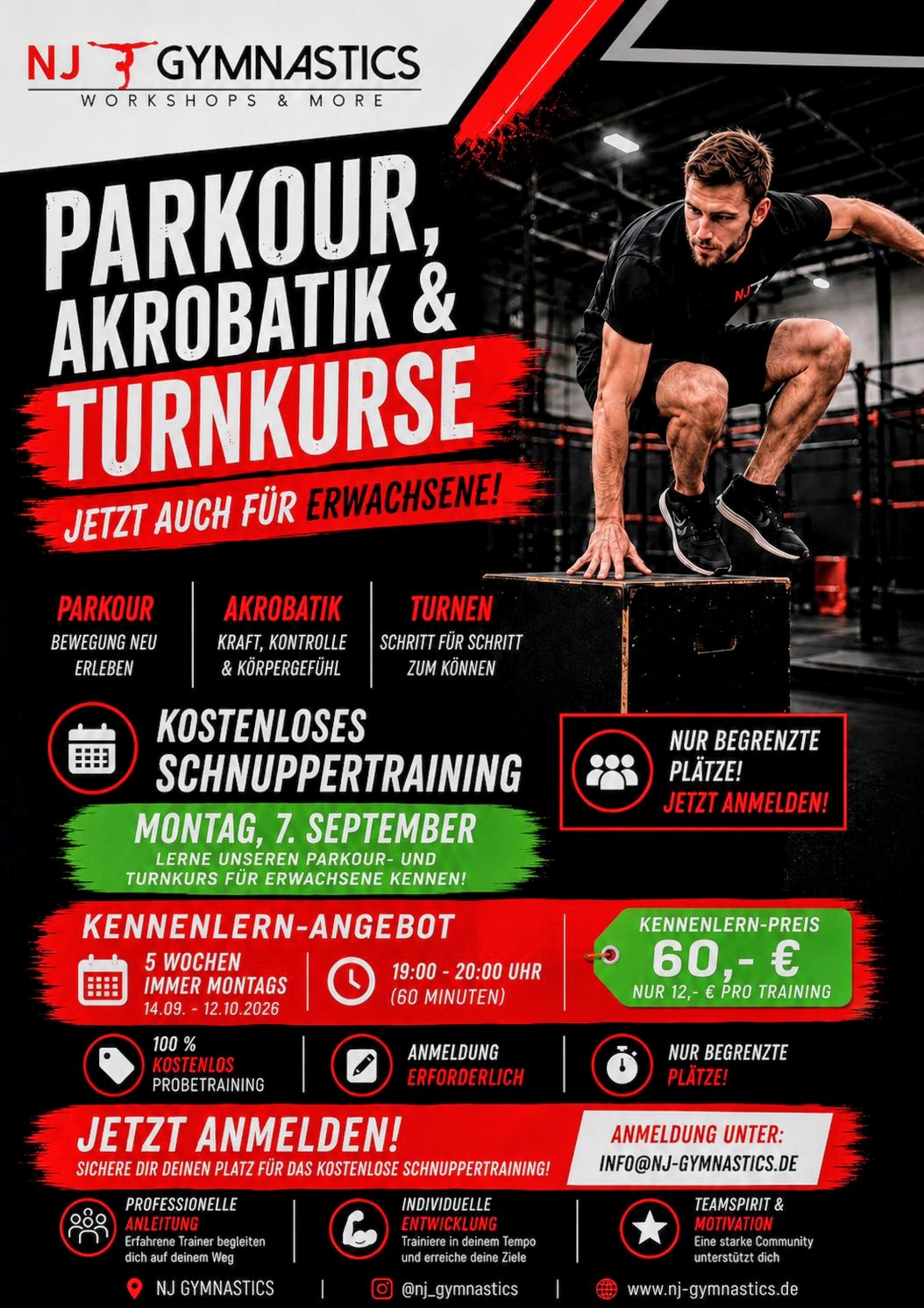 Parkour Akrobatik Turnen NRW für Erwachsene